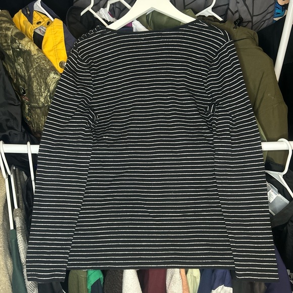 Vintage Ralph Lauren V-neck Black/Silver Striped Shirt Large - Picture 3 of 4